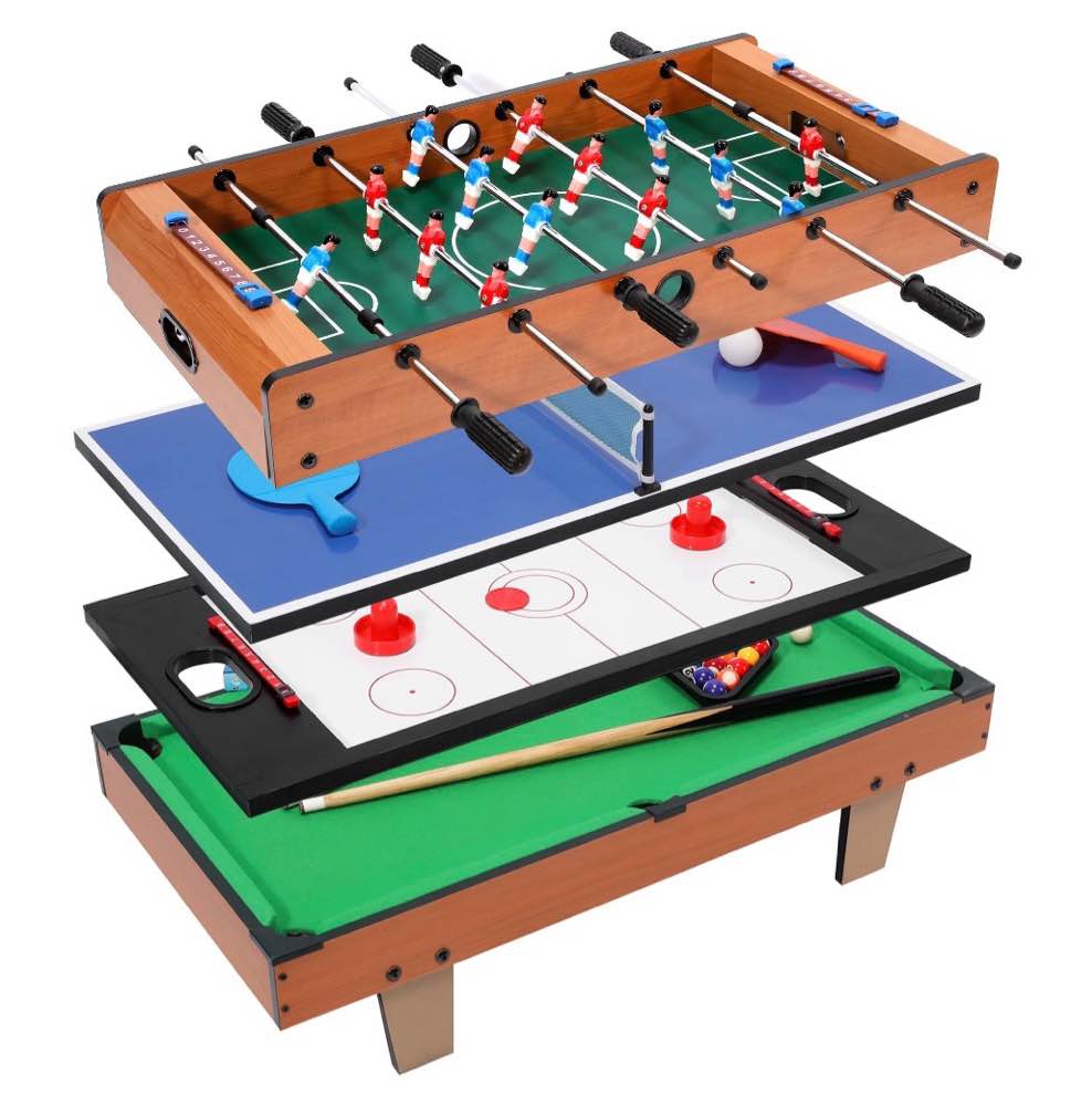 gvdv 4 in1 combo game table, 32 inch multi game table with foosball table, hockey,ping-pong,pool billiards for kids adults