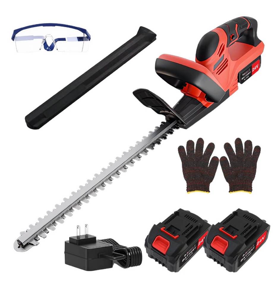 22  cordless electric hedge trimmer with 2 battery for cutting and rrimming bushes and shrubs