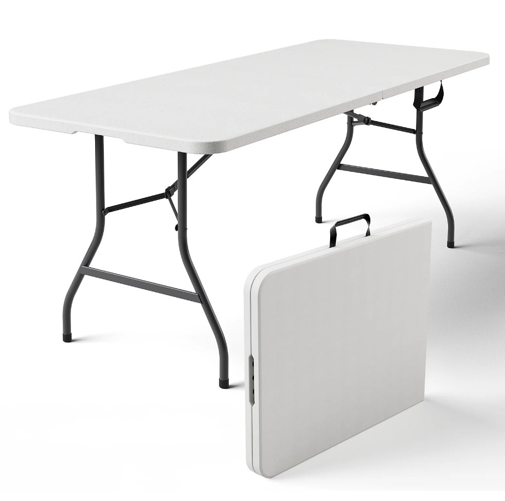 housniflex 6ft folding table, heavy duty portable table, waterproof hdpe, foldable for picnic, party, camping, dining, bbq, indoor & outdoor, white