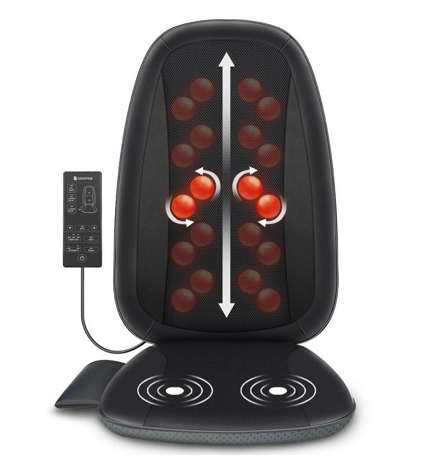 comfier shiatsu back massager with heat deep tissue kneading massage seat cushion electric chair pad black