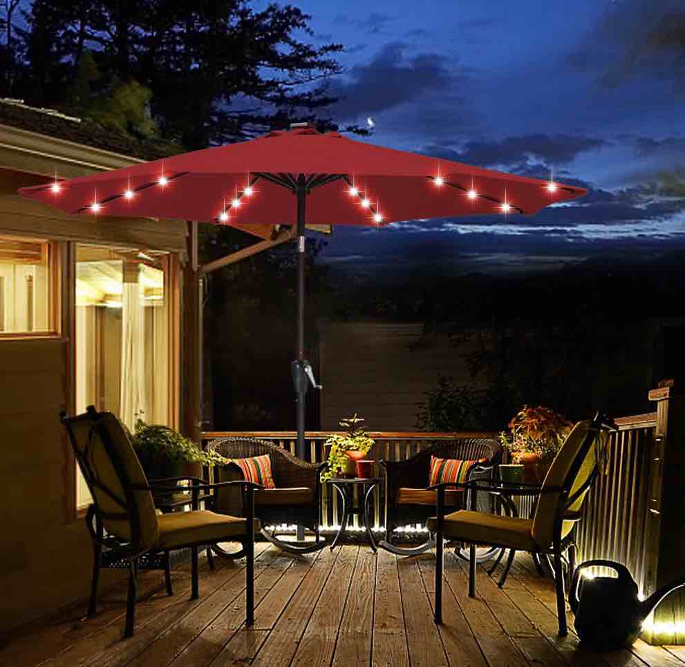 abccanopy 7.5ft patio solar umbrella led outdoor umbrella with tilt and crank burgundy