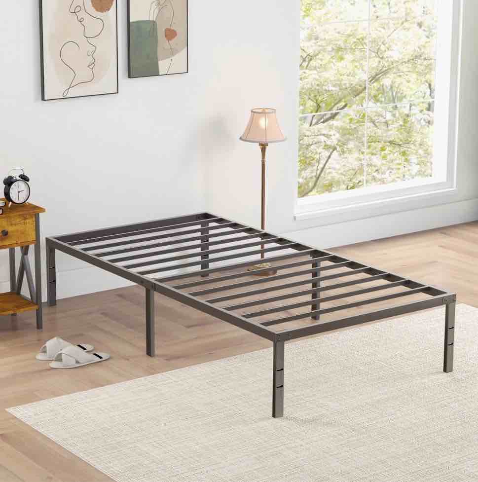 edx heavy duty metal twin bed frame with under bed storage - 14 inches high, sturdy steel slat support, no box spring required, platform bed frame