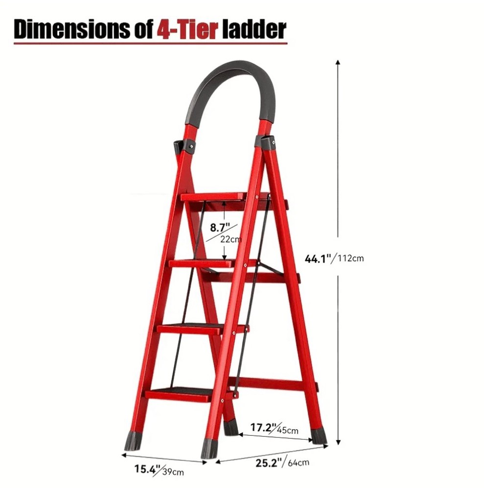 maxvini 4 step lightweight folding step ladder aluminum step stool with widened anti-slip strip pedal convenient handgrip,multi-use for household and office