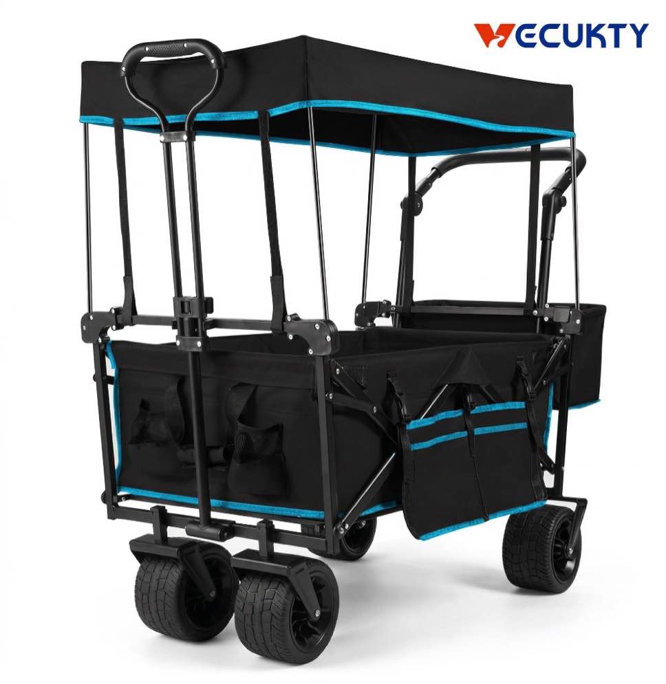 vecukty collapsible garden wagon cart with removable canopy black