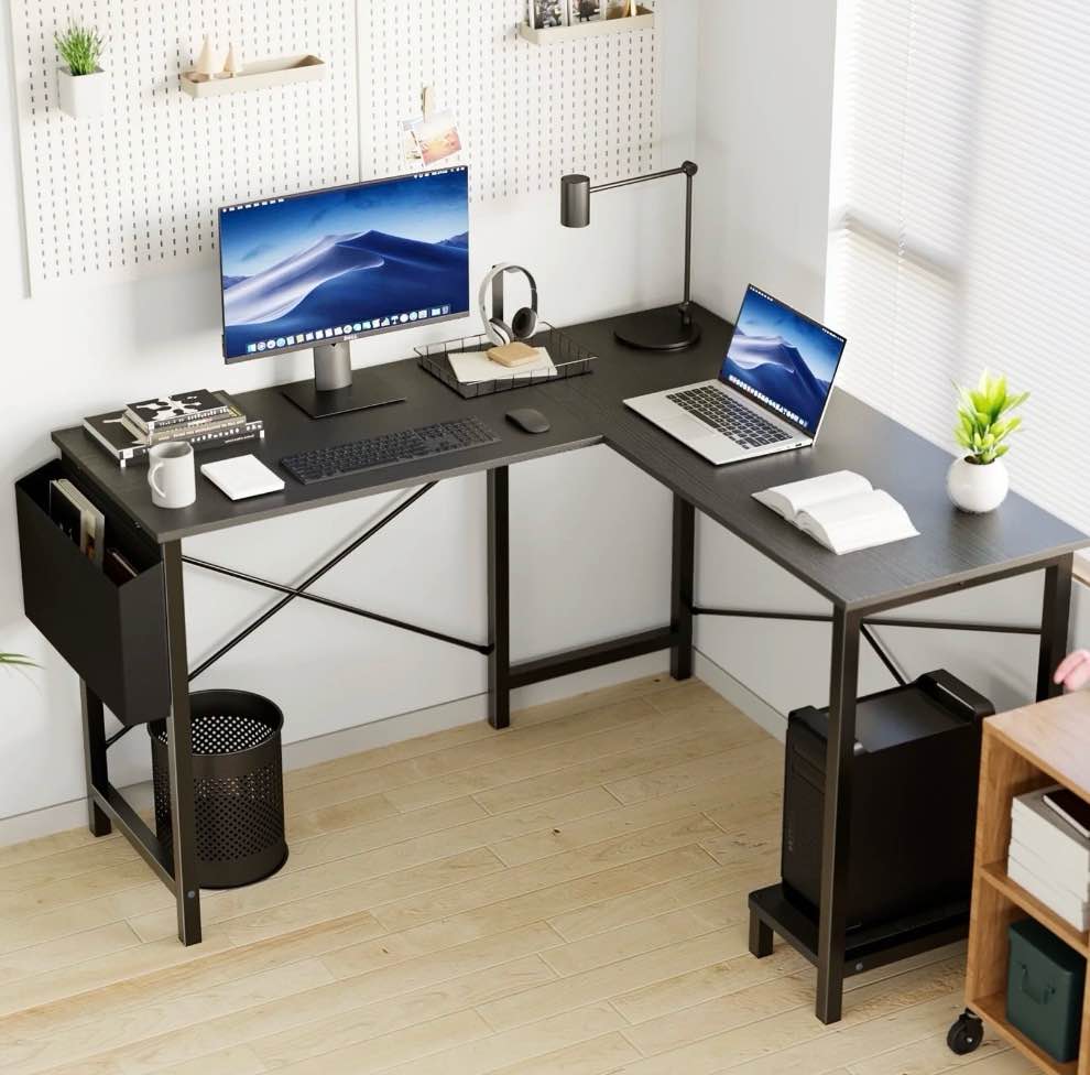 EDX L Shaped Computer Desk Corner Desk, Gaming Table 49 inch PC Writing Study Desk for Home Office Dorm Small Space, Black