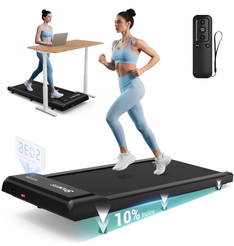 Dprodo Walking Pad with 10% Incline,Walking Pad Treadmill for Home Office,2.5 HP Under Desk Treadmill with LED Display & Remote,265 Lbs Capacity