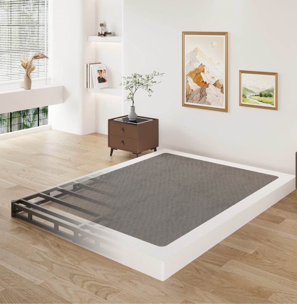 Lutown-Teen King Box Spring Bed Base 6 Inch Heavy Duty Metal Mattress Foundation with Fabric Cover, 3000lbs Max Weight Capacity, Noise Free, Easy Assembly