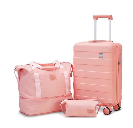 joyway 3-piece luggage set 20-inch carry-on suitcase with spinner wheels tsa lock travel duffel bag and toiletry bag hardside lightweight luggage pink