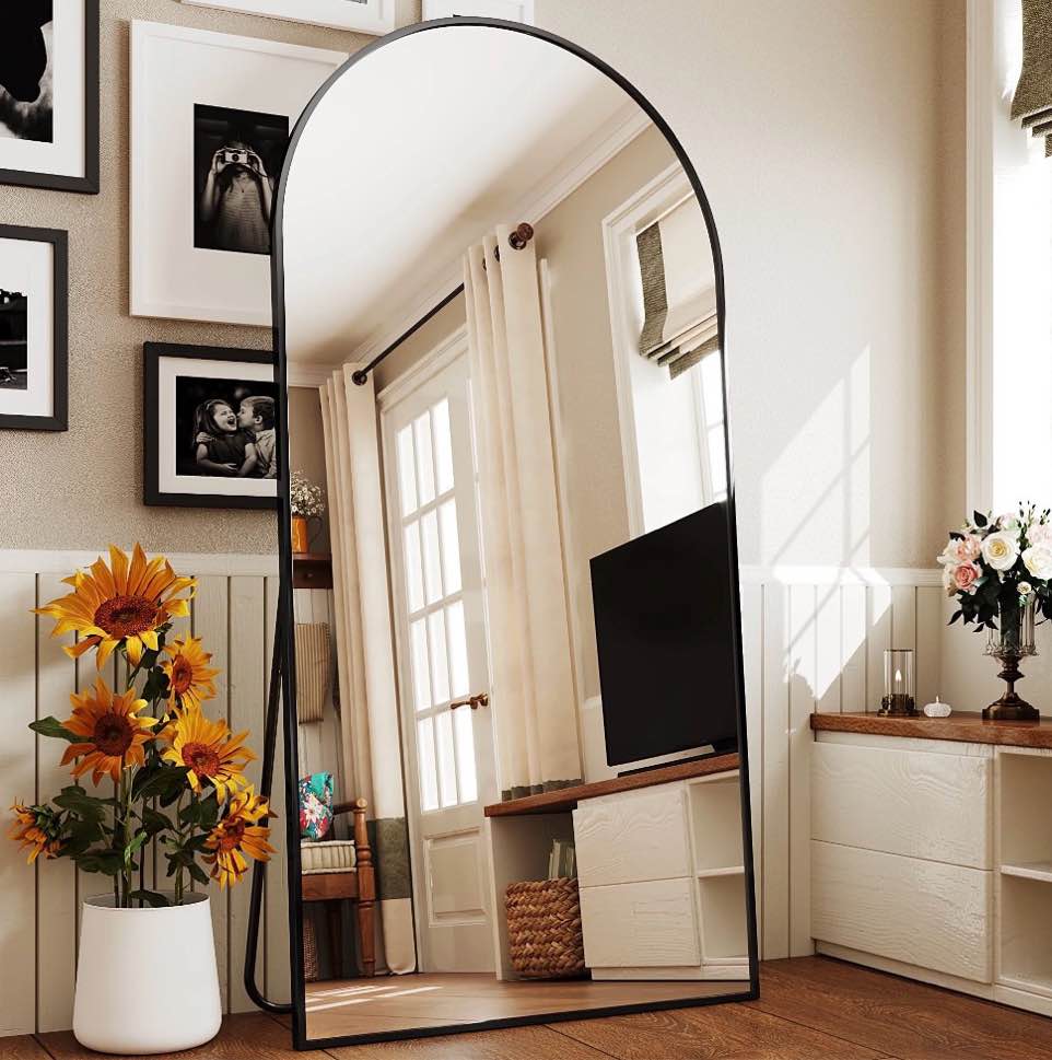 Condition photo showing Good Condition for antok 71 x 32  arched full length mirror standing floor mirror stand up mirror  black frame