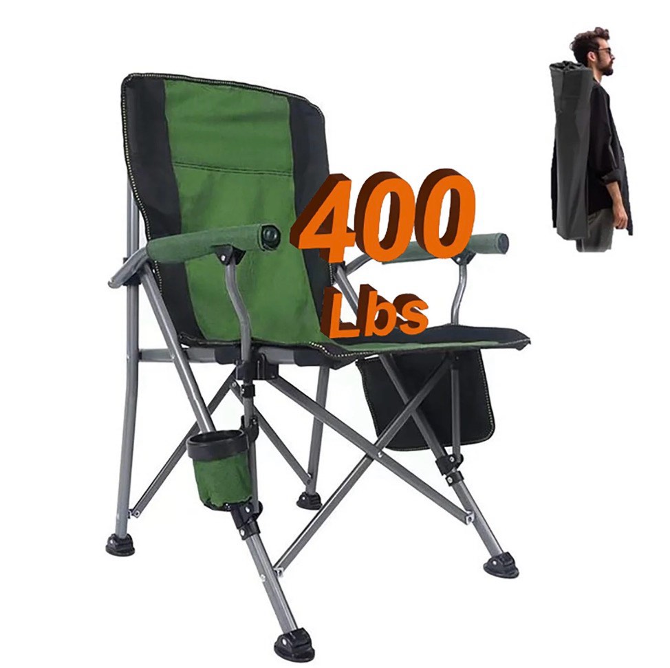 bn-link oversized folding camping chair, heavy duty support 400 lbs portable padded arm chair with cup holder and side pocket, for beach, fishing, outdoor activities