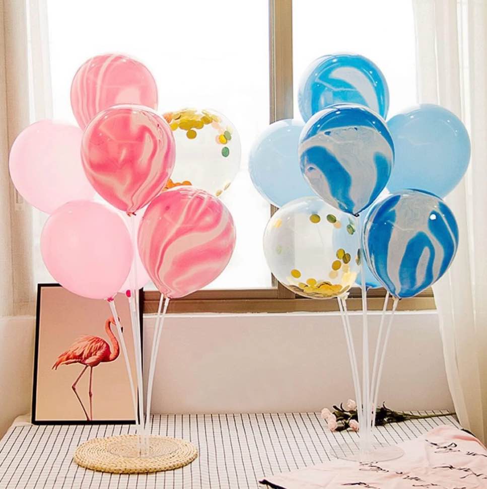 Condition photo showing Good Condition for 4 sets balloon stand kits, balloon sticks holder with base for table baby shower gender reveal birthday party decoration, polyvinyl chloride (pvc)