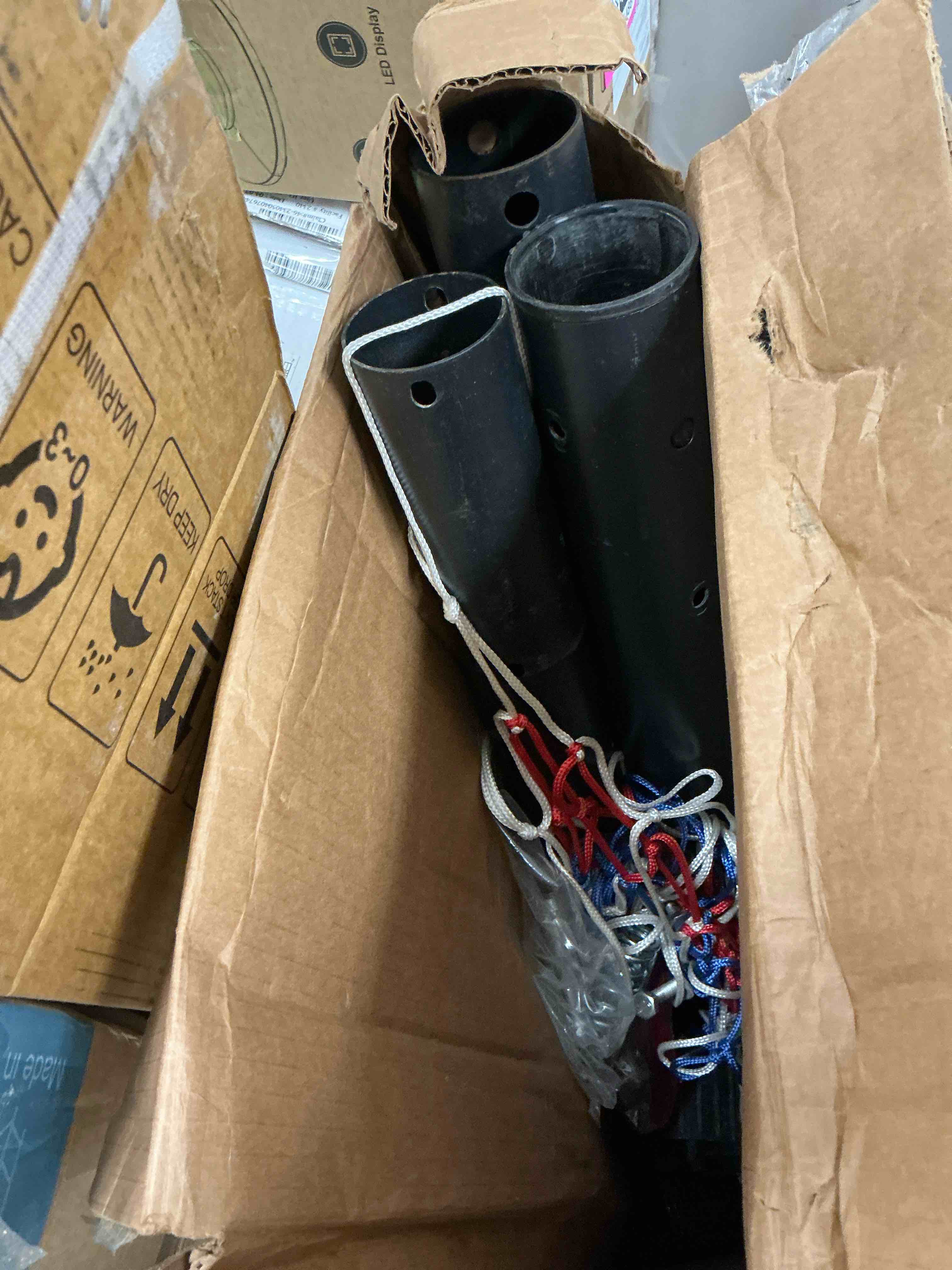 Condition photo showing As Is for edx 6.1ft-10ft adjustable height 44  shatterproof outdoor portable basketball system (adult)