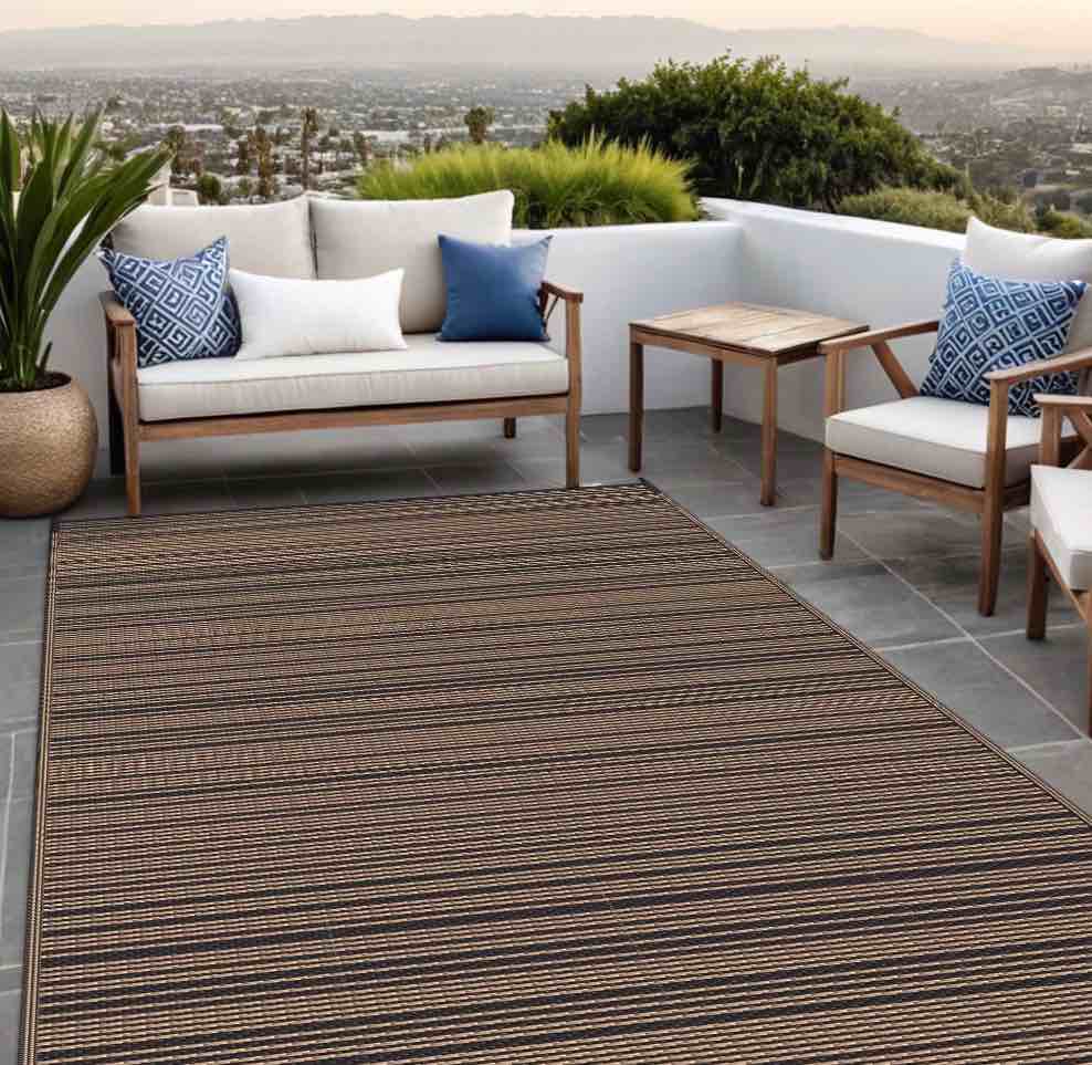 kueth 9'x 12' outdoor waterproof rug camping mat patio carpet,black&brown