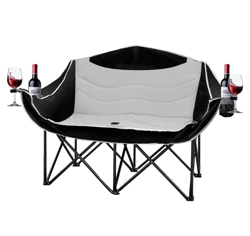 wtvidas double camping chair xl oversized for adults, folding camping loveseat for outdoor lawn beach, 2 person portable padded camping chair heavy duty