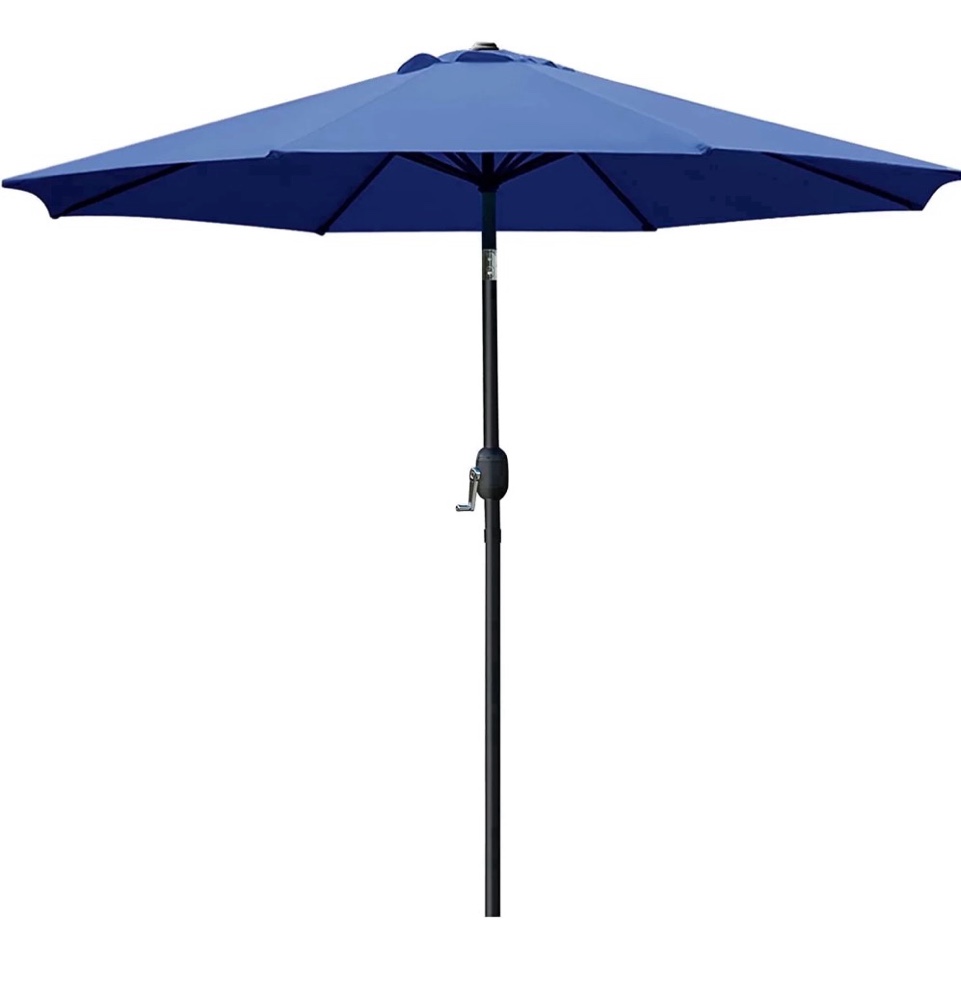 Condition photo showing New/Like New for bibana 9ft patio umbrella outdoor market umbrella table umbrella with push button tilt  easy crank lift  8 steel ribs (navy blue)