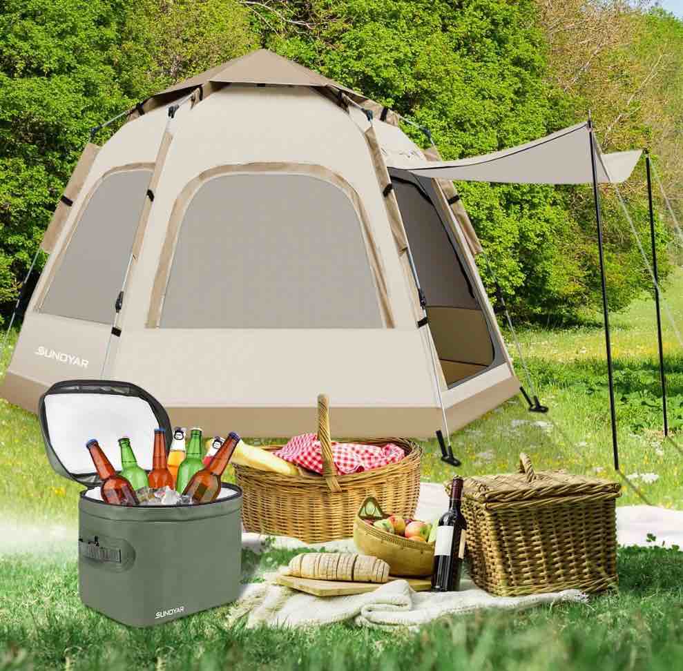 sunoyar 6-8 person tent  instant pop up tent water-resistant  easy setup camping tent with removable rainfly and carry bag for outdoor/hiking/backpacking