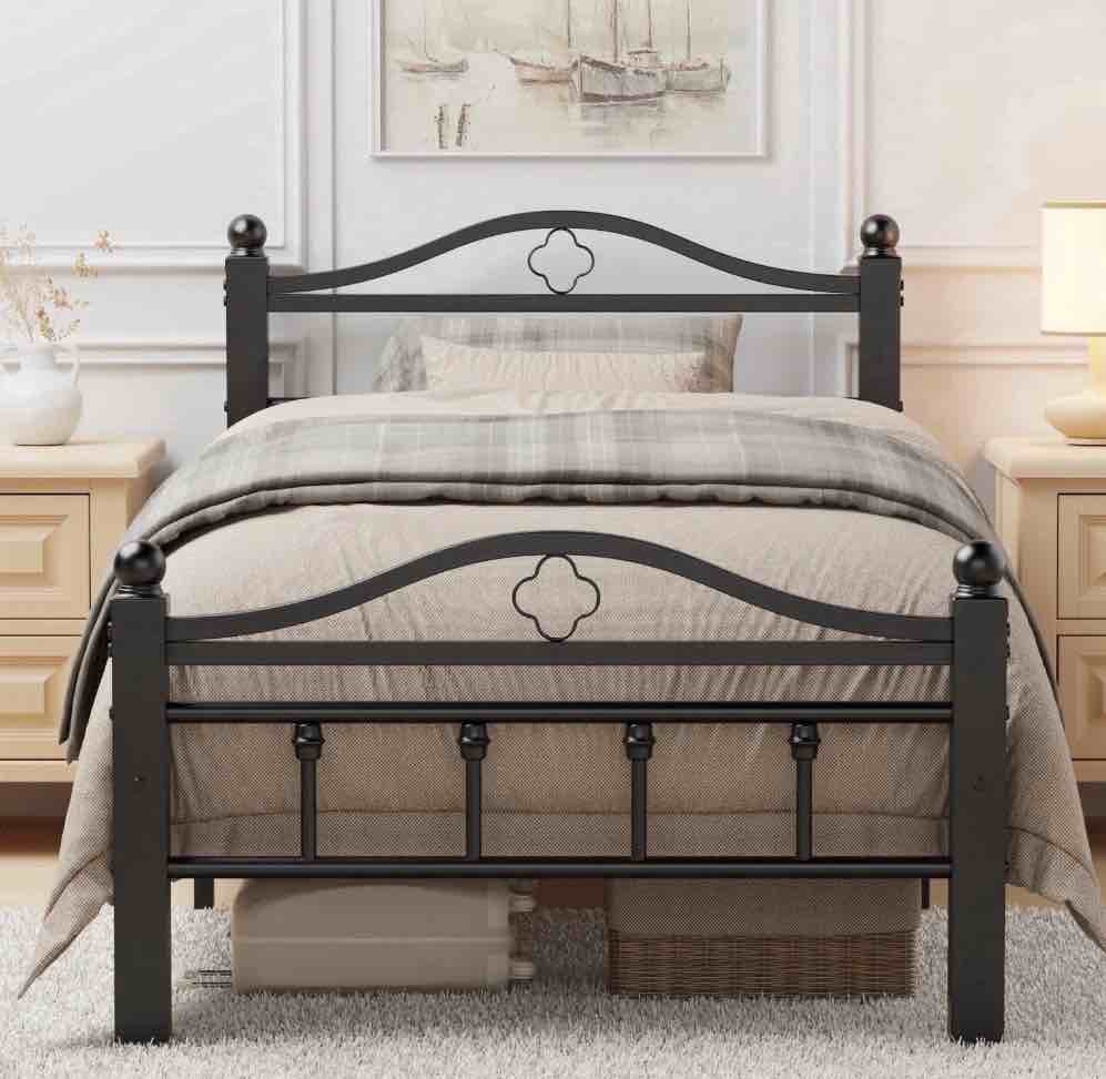 Twin Bed Frames With Headboard -Heavy Duty Twin Size Bed Frame, 1500LBS Capacity & Noise Free Design, 12 Inch Under-Bed Storage, No Box Spring Needed, Easy Assembly, Black