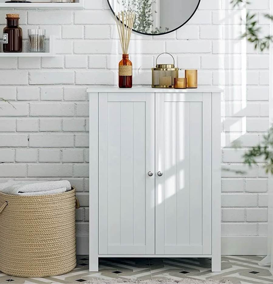 Ktaxon Bathroom Floor Cabinet Storage with 2 Doors and Adjustable Shelves  White Finish