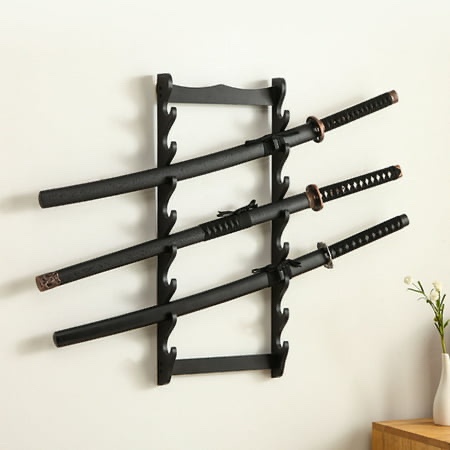 IAJXWI 8-Tier Sword Stands Wall Mounted  Samurai Sword Holder for Katana Wakizashi Fishing Rods  Black