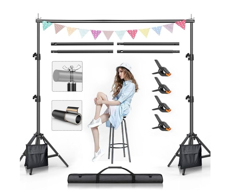 Backdrop Stand 7.5 FT X 10 FT Adjustable Photography Background Support System Kit with Carrying Bag for Parties Wedding Photography Advertising D