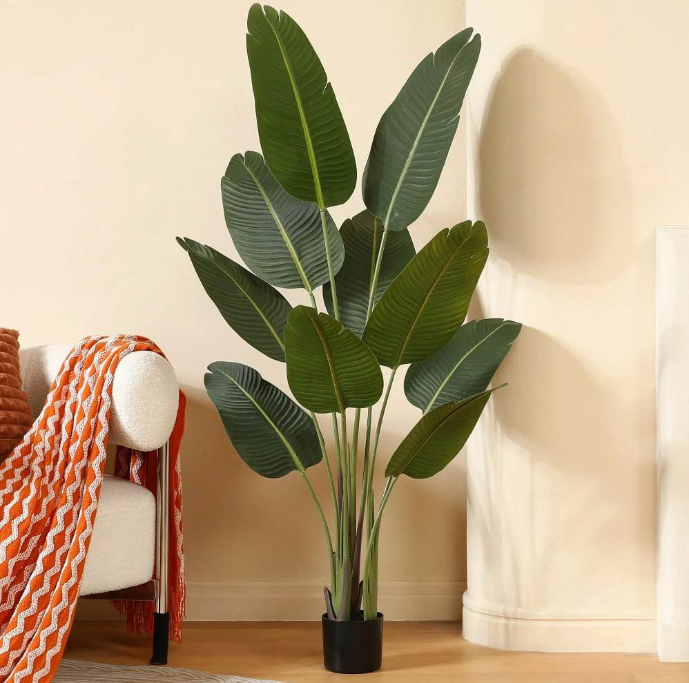5 Feet Artificial Bird of Paradise Plant Fake Tropical Palm Tree for Indoor Outdoor, Perfect Faux Plants for Home Garden Office Store Decoration