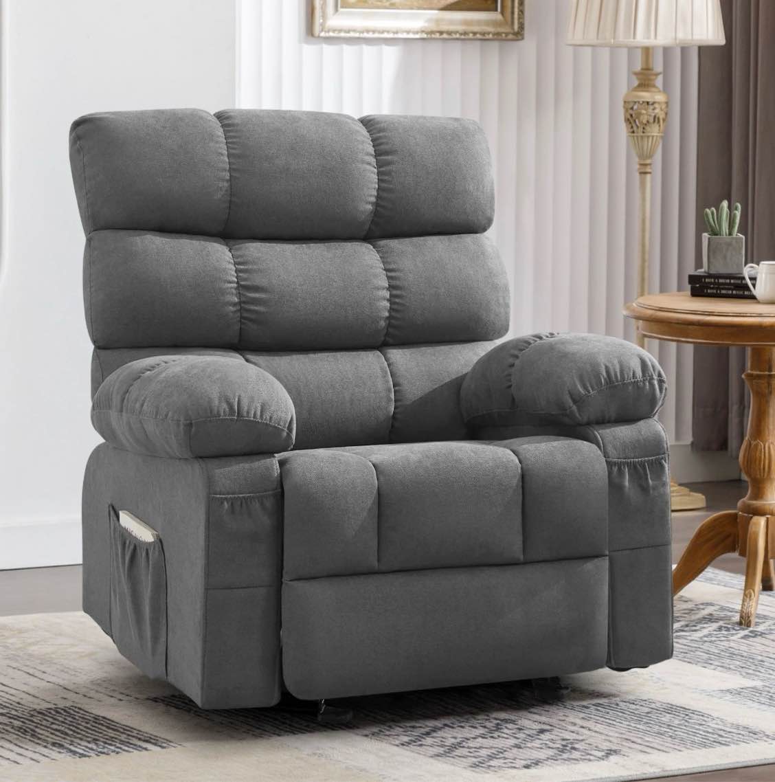 jonpony rocker recliner chair, ergonomic lounge chair for living room,small spaces with rocking function,side pocket,gray