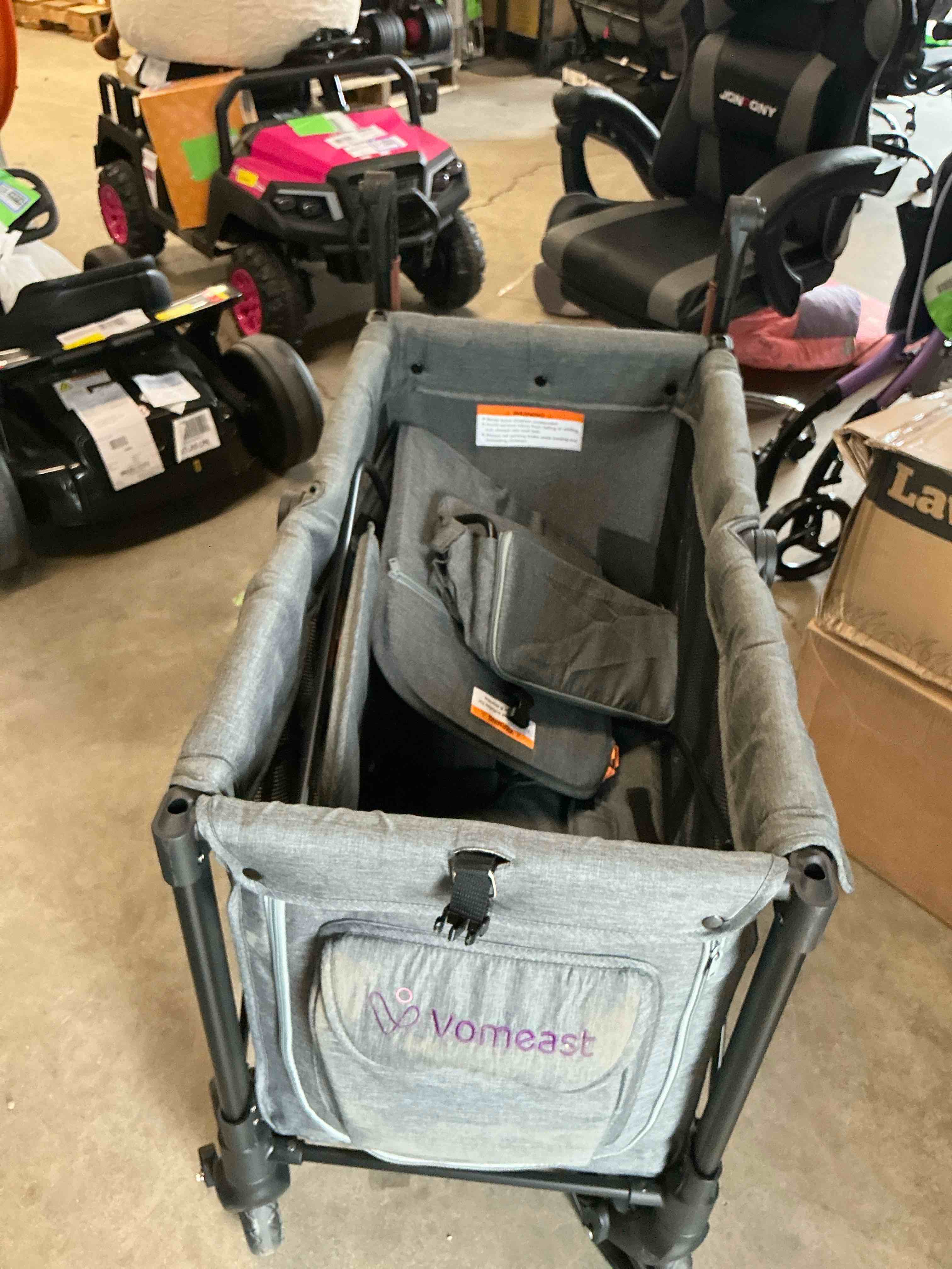 Condition photo showing Good Condition for vomeast wagon stroller for 2 kids, 3-in-1 outdoor baby stroller wagon with canopy, 5-point harness, adjustable handlebars, removable seat for toddlers, grey