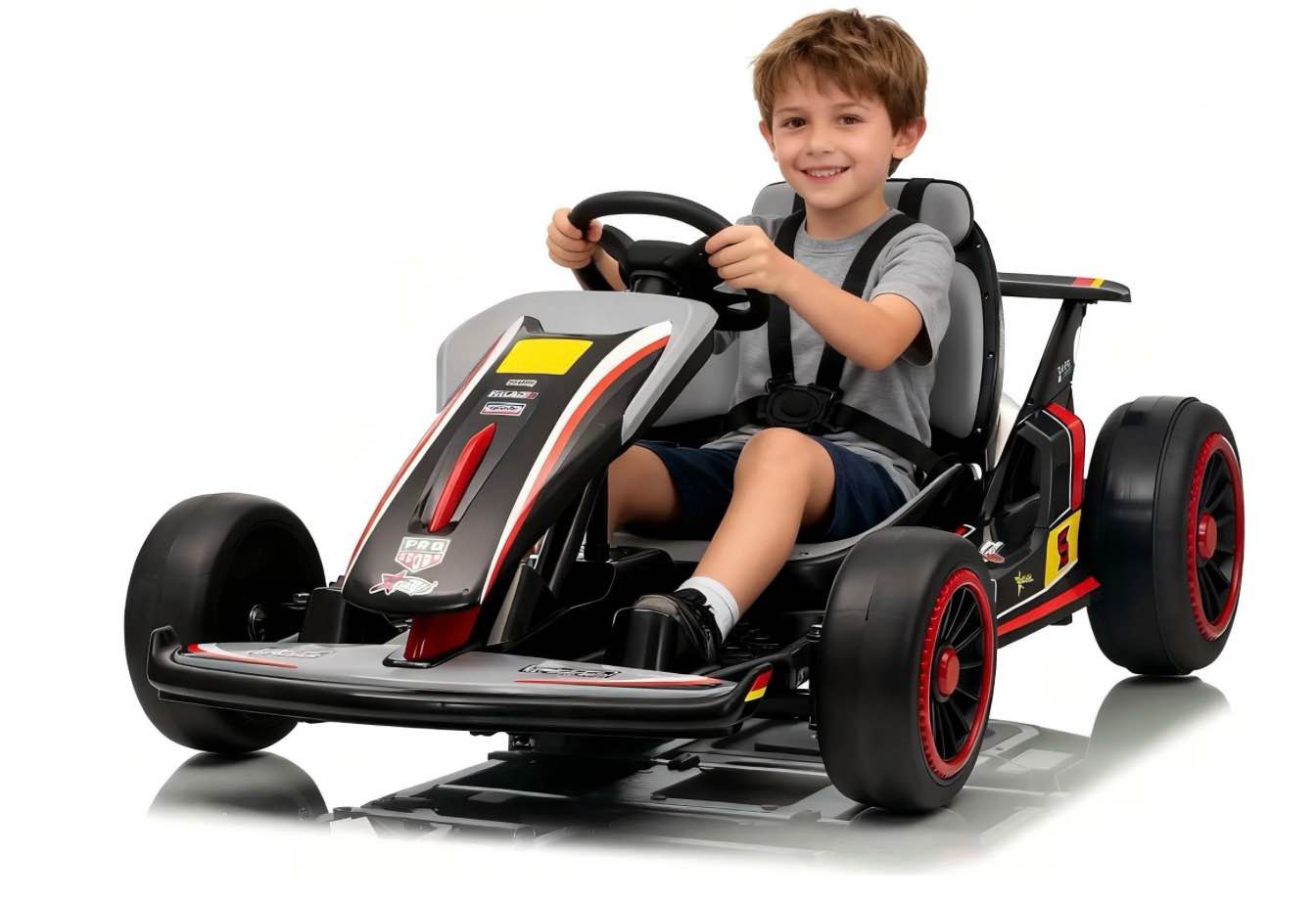mukidy 24v go kart ride on toys electric go kart for boys girls age 6-12 years old, gray