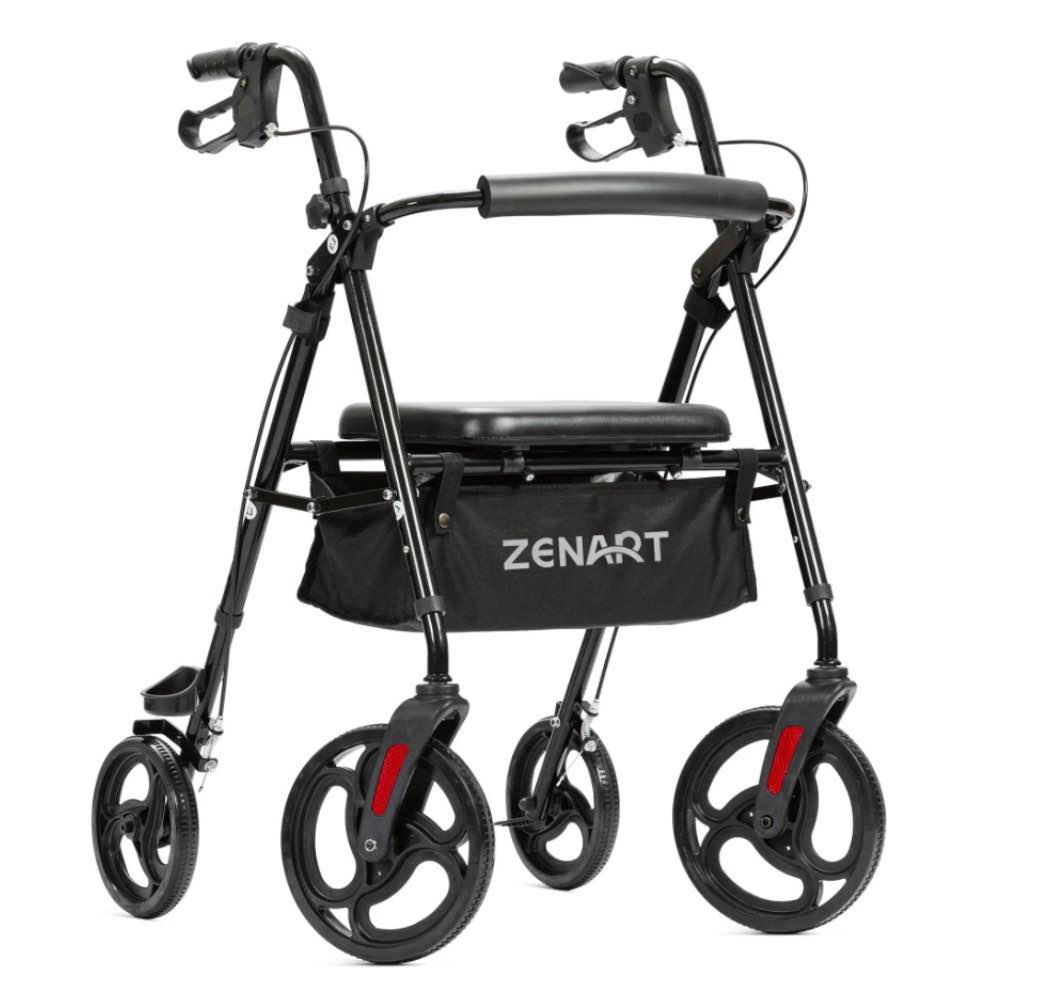 zenart mobility rollator walker for seniors adult with adjustable seat and 10" wheels, black