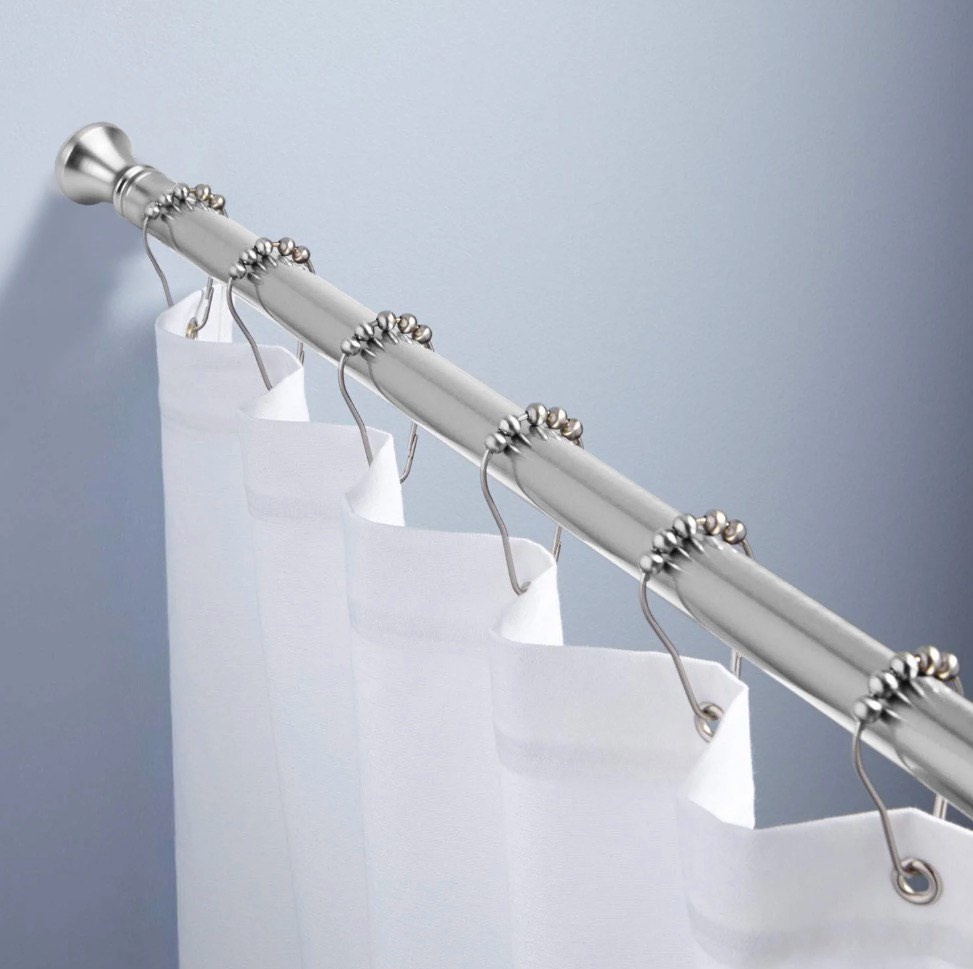 amazerbath spring tension shower curtain rod, 54-90 inches rust-resistance tension curtain rod bathroom rod, adjustable shower curtain rod no drill, nickel