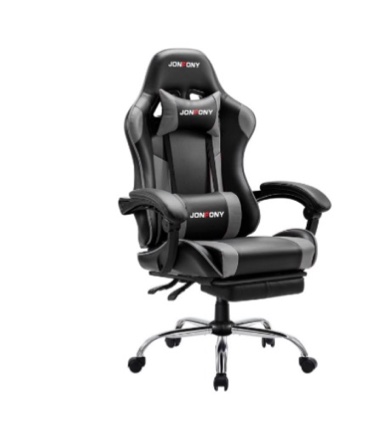 JONPONY Big and Tall Gaming Chair, Ergonomic Design, Gamer Chair PU Leather with Footrest and Lumbar Support, High Back Office Chair Support 8 Hours Long Sitting, Computer Chair,Black Grey