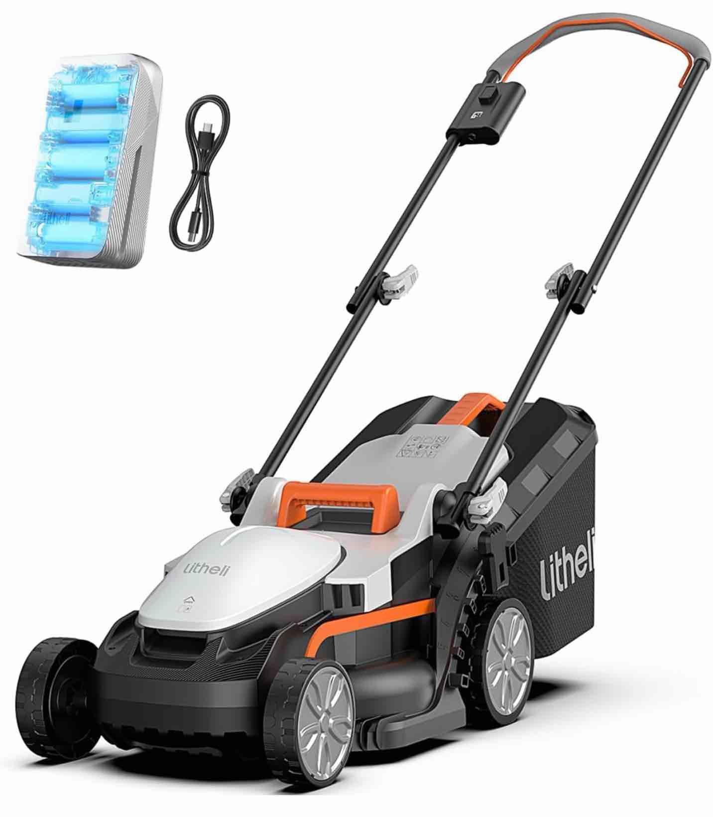 litheli cordless lawn mower 13 inch, u20 handy+ 20v electric lawn mowers for garden, yard and farm, 5 heights adjustment, light weight,4.0ah 