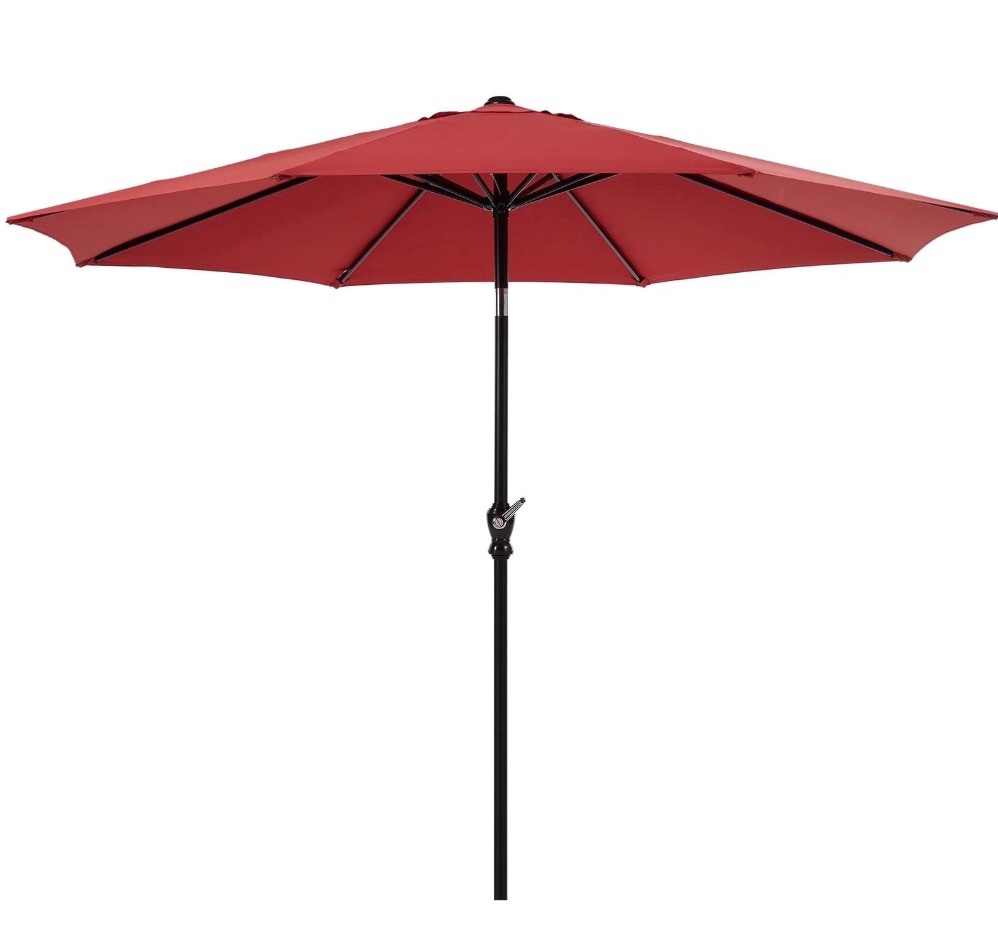 edx 9ft outdoor patio umbrella with push button tilt and crank handle, market umbrella with 8 sturdy umbrella ribs, uv protection, waterproof, red
