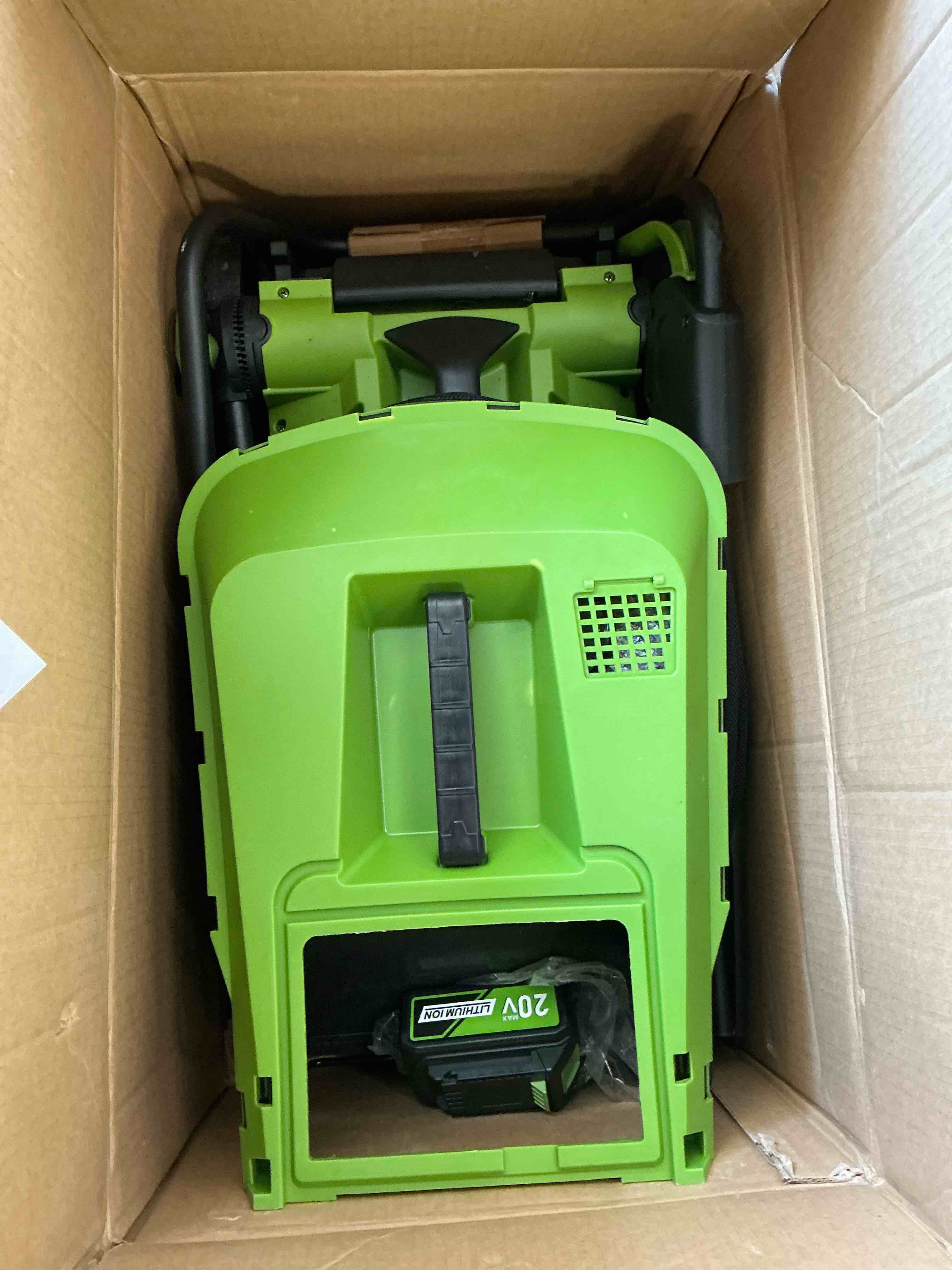 Condition photo showing New/Like New for gasky 20v 13 cordless lawn mower electric grass cutter with brushless motor 4.0ah battery & charger included 5 height adjustment green