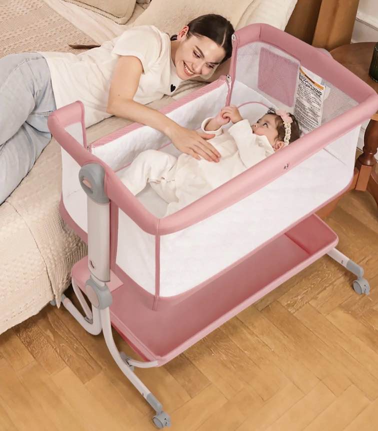 babyeap 3 in 1 baby bassinet,baby basinet bedside sleeper,standalone baby crib,6 height adjustable portable crib for newborn,pink