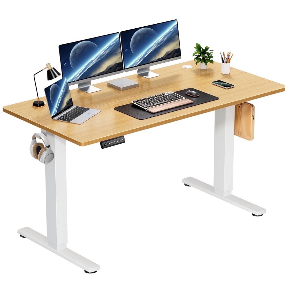 edx electric standing desk, height adjustable desk, 55 x 24 inches ergonomic stand up desk with memory preset and t-shaped metal bracket for home office