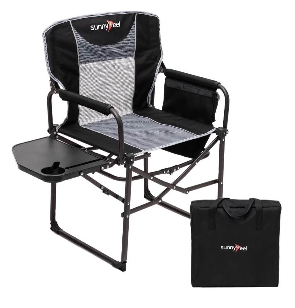 sunnyfeel camping directors chair, heavy duty,oversized portable folding chair with side table, pocket for beach, fishing,trip,picnic,lawn,concert outdoor foldable camp chairs