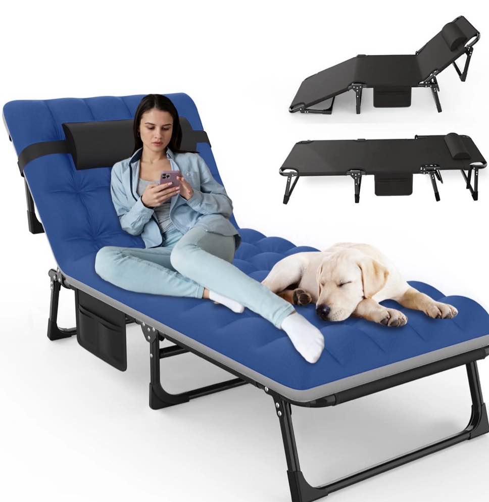 gvdv portable folding camping cot with mattress, 29" wide multi-position folding chaise lounge chair, oversized folding bed sleep cot for outdoor, home, office
