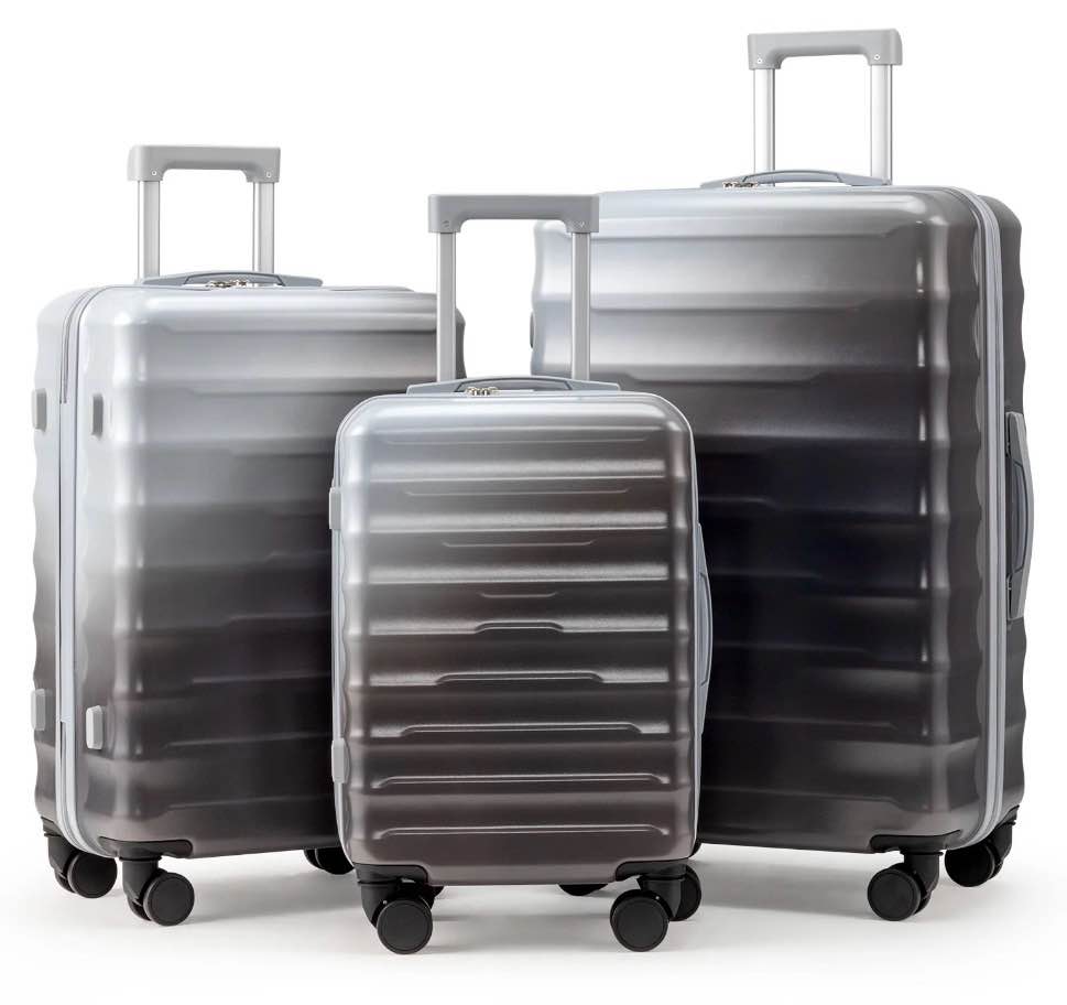 zimtown 3 piece hardshell luggage sets gradient color suitcase with spinner wheels & tsa lock gray