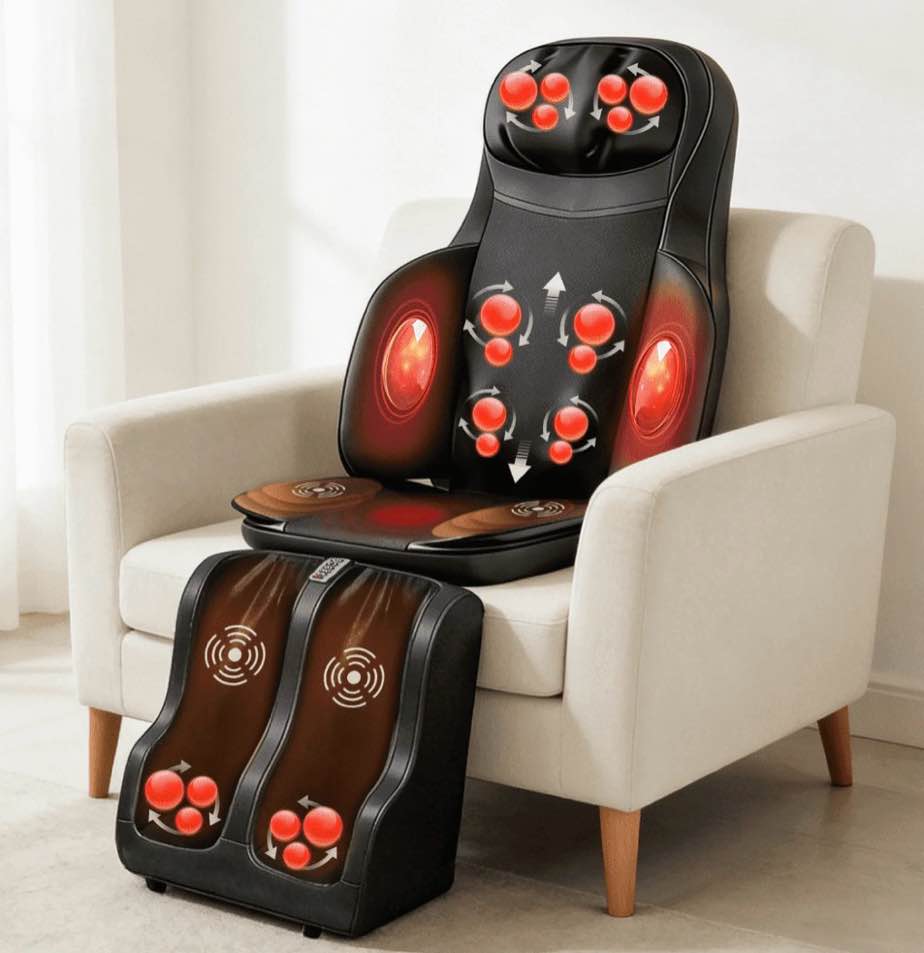 portable massage mat with shiatsu kneading & vibration, 3-in-1 back neck calf massager with heating for full body relief, home office massage cushion with remote control & adjustable modes