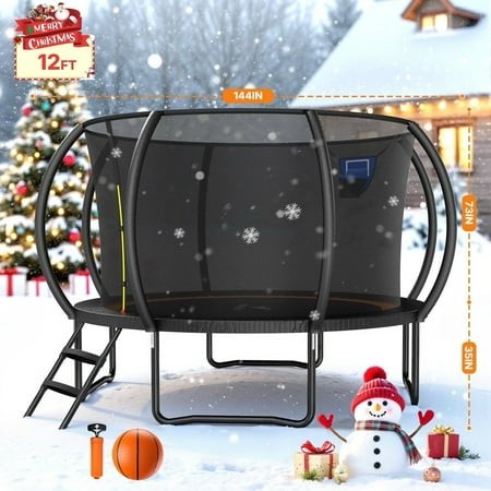 Condition photo showing Good Condition for merach 12ft trampoline for kids with basketball hoop outdoor toddler trampoline with enclosure net round trampoline gift for boys girls astm