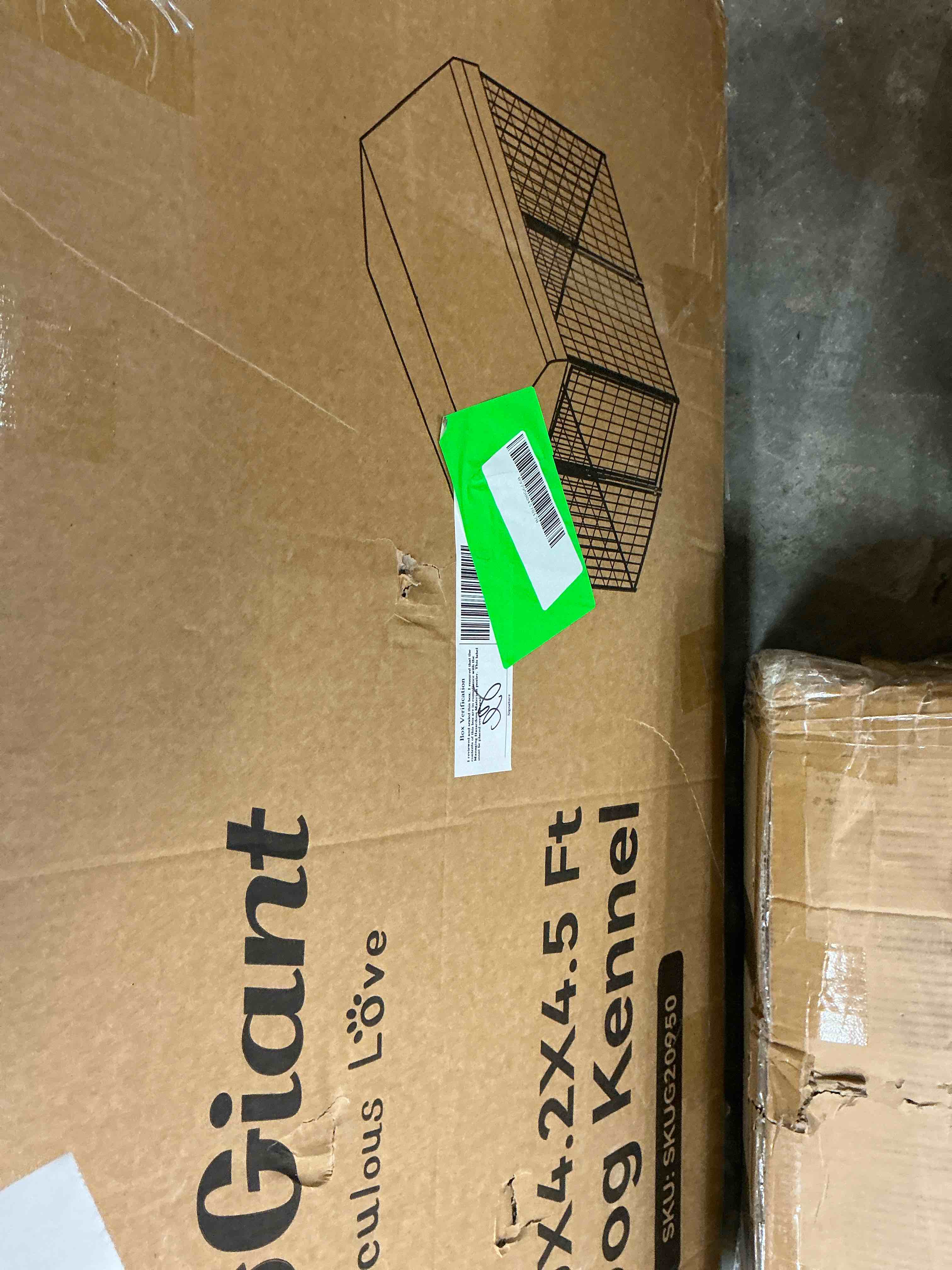 Condition photo showing New/Like New for dog kennel, domipet large dog kennel for outdoor, 4ft x 4.2ft x 4.5ft heavy duty pet crate with oxford cloth roof