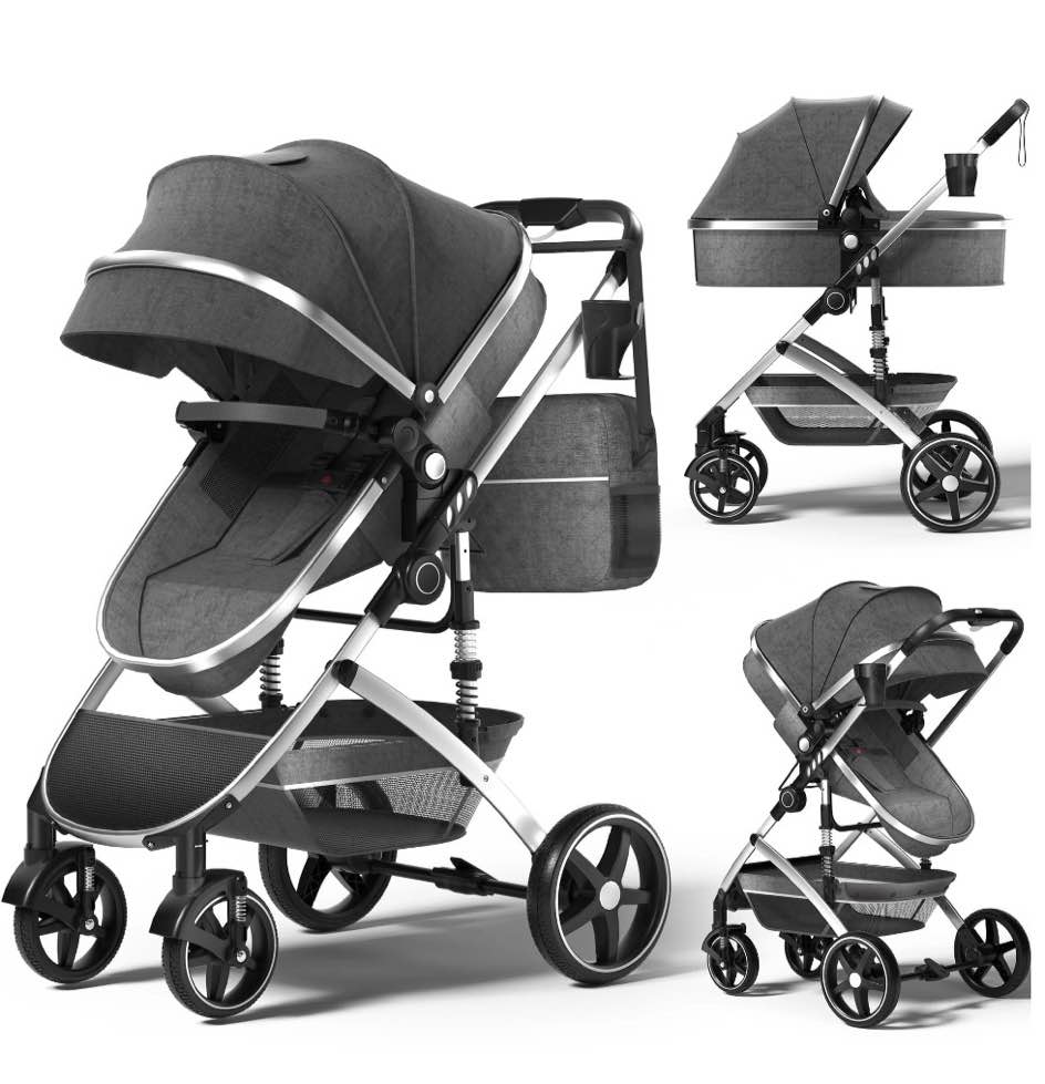 babyeap 2 in 1 baby stroller,foldable lightweight carriage reversible bassinet pram for toddler,travel stroller with with cup holder?storage bag,gray
