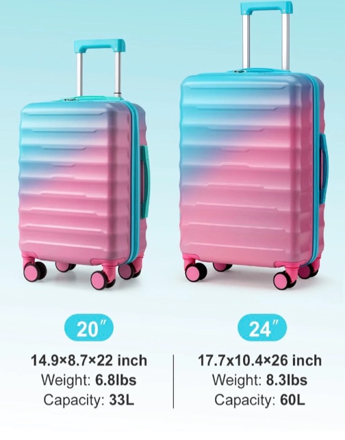 Condition photo showing Good Condition for zimtown hardshell luggage sets 2 piece gradient color suitcase with tsa lock spinner wheels pink+blue  (  20” , 24” only ) 