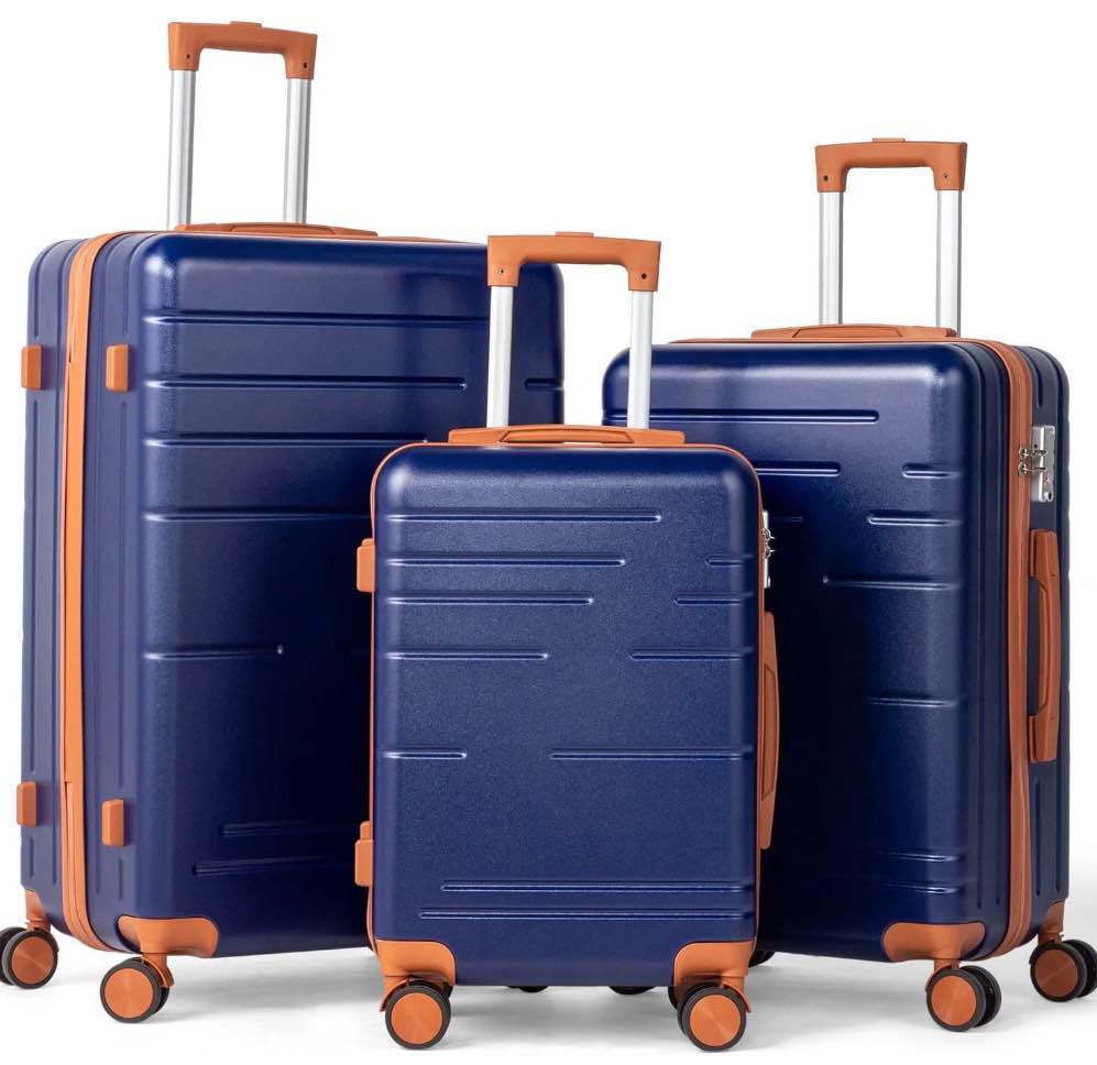 zimtown luggage 3 piece set abs hardside lightweight suitcase with tsa lock spinner wheels, navy blue