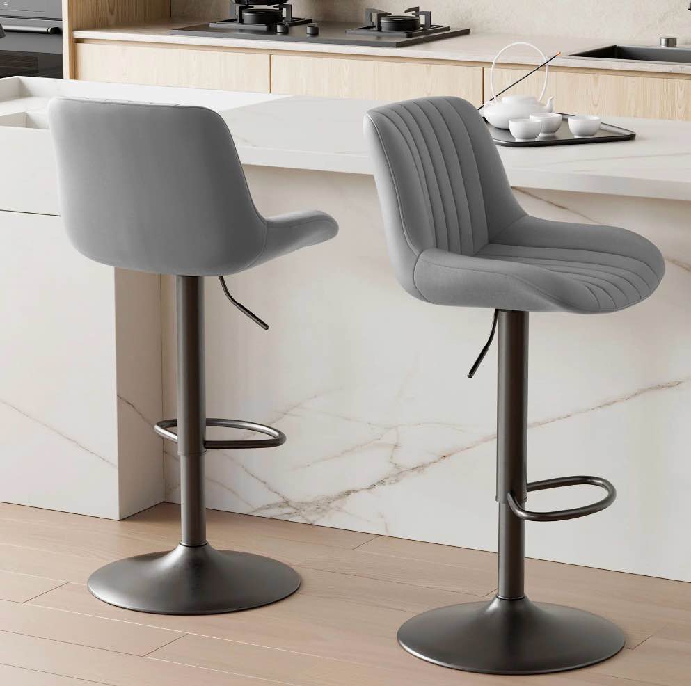 daluvenix adjustable bar stools set of 2, swivel kitchen bar chairs with back, modern tech fabric island chairs for home kitchen, dark gray