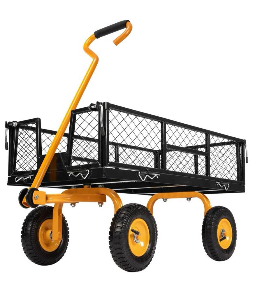 specstar mesh steel garden cart with removable sides  34 ×18  with 8 inch wheels  550 lbs capacity