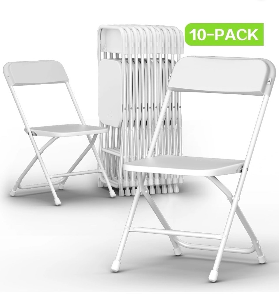 capri white plastic folding chair 10 pack  350lb weight capacity portable stackable wedding party chair for indoor and outdoor  restaurant  meeting room  patio and garden