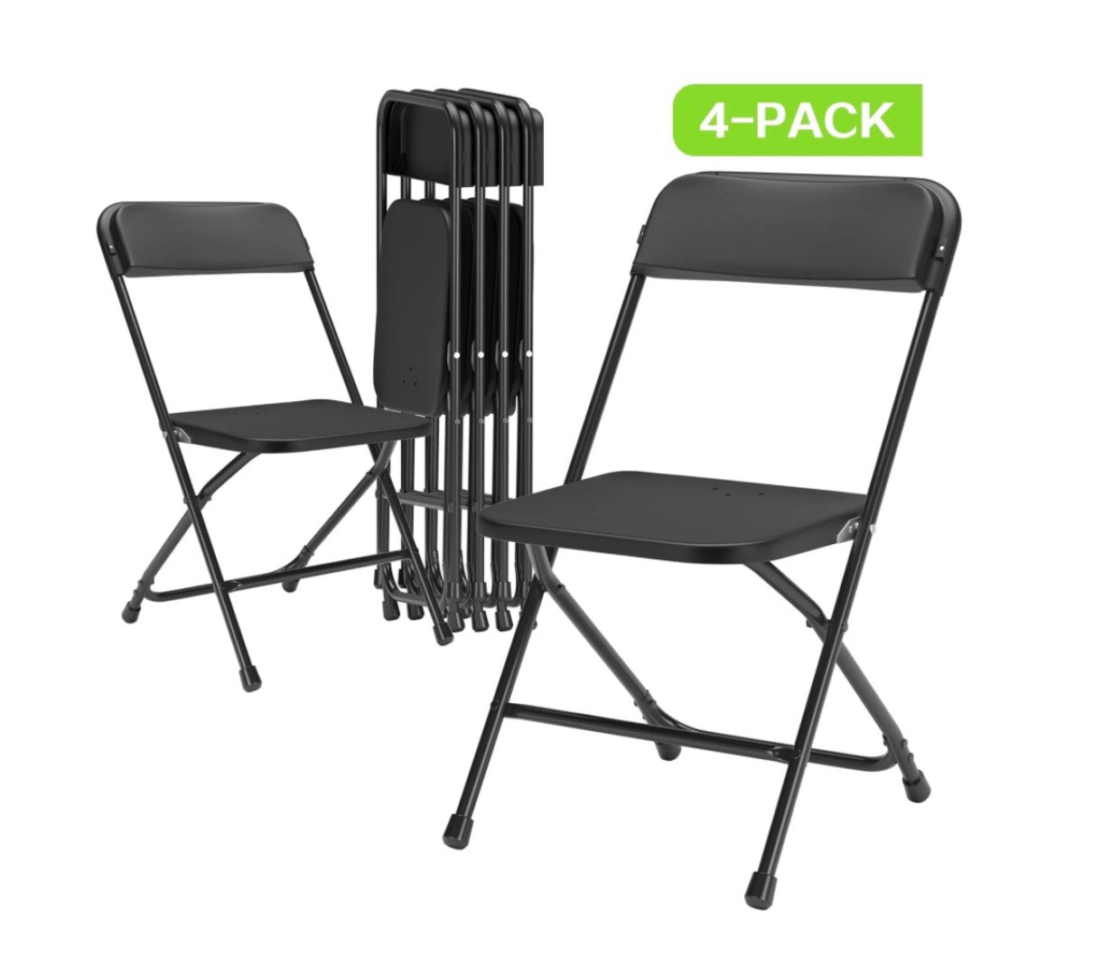capri black plastic folding chair 4 pack with steel frame, hold up to 350 lbs, indoor outdoor portable stackable event chair commercial seat for dining wedding party office picnic kitchen