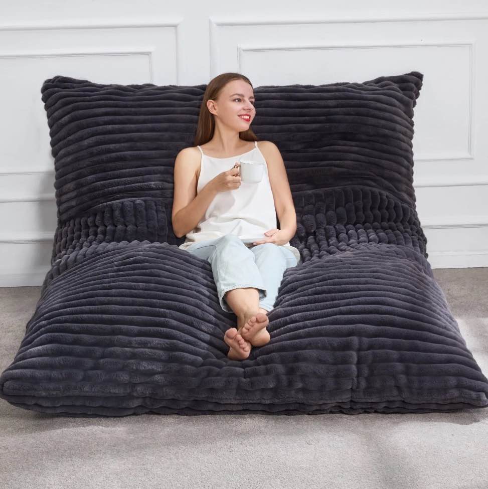 3 in 1 giant bean bag chair convertible bean bag chairs with machine washable cover large beanbag chairs for adult (dark grey)